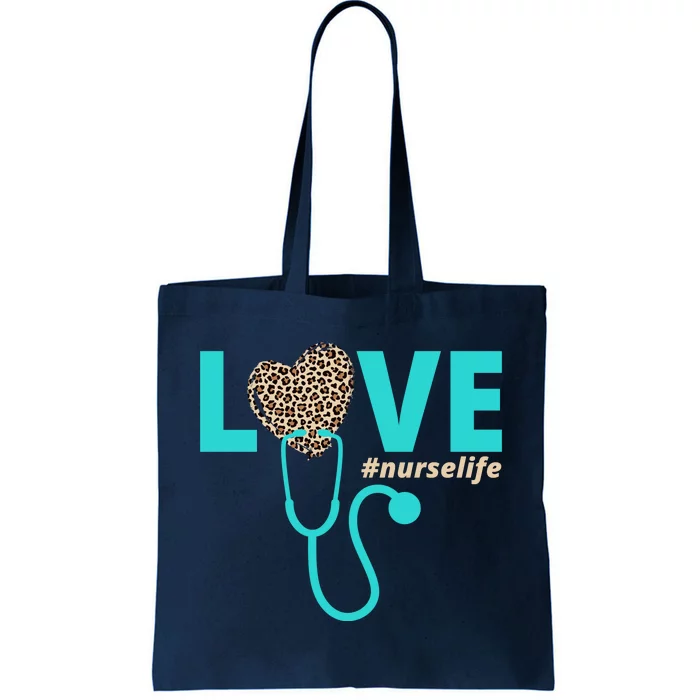 Love Nurse Life Leopard Heart Tote Bag