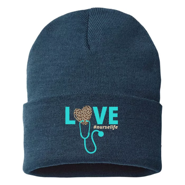 Love Nurse Life Leopard Heart Sustainable Knit Beanie