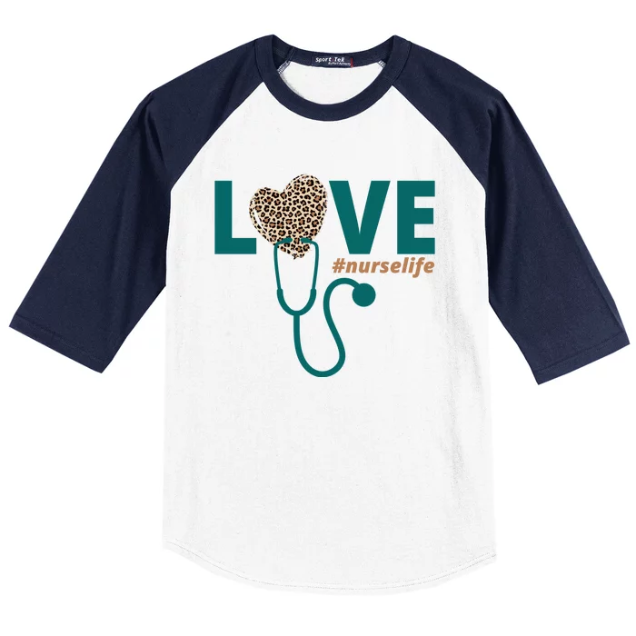 Love Nurse Life Leopard Heart Baseball Sleeve Shirt