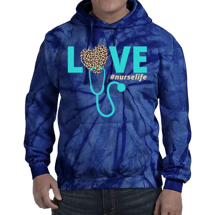 Love Nurse Life Leopard Heart Tie Dye Hoodie