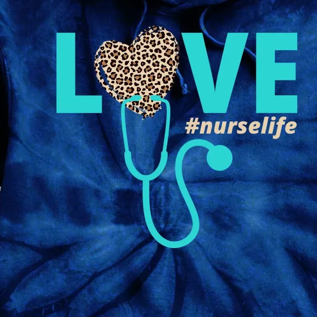 Love Nurse Life Leopard Heart Tie Dye Hoodie