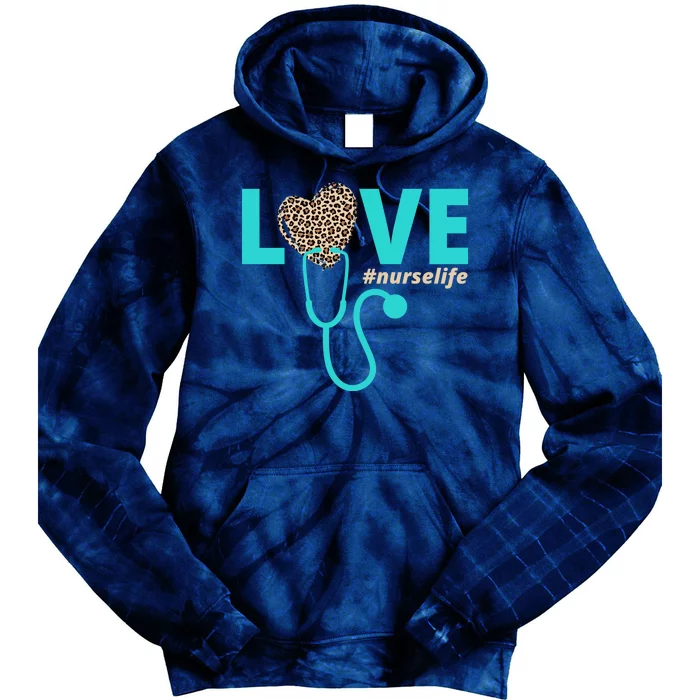 Love Nurse Life Leopard Heart Tie Dye Hoodie