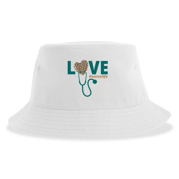 Love Nurse Life Leopard Heart Sustainable Bucket Hat