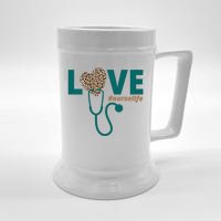 Love Nurse Life Leopard Heart Beer Stein