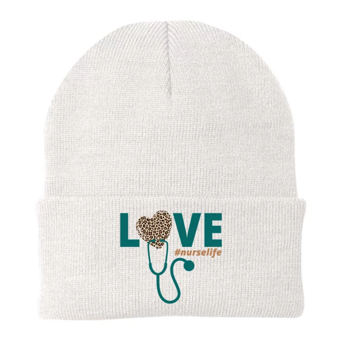 Love Nurse Life Leopard Heart Knit Cap Winter Beanie