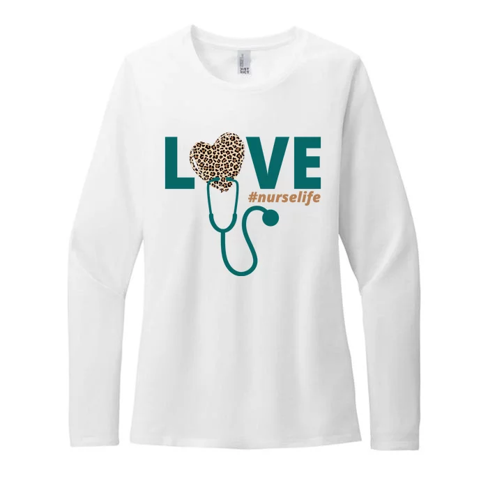 Love Nurse Life Leopard Heart Womens CVC Long Sleeve Shirt