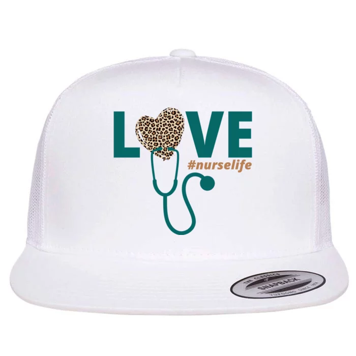 Love Nurse Life Leopard Heart Flat Bill Trucker Hat