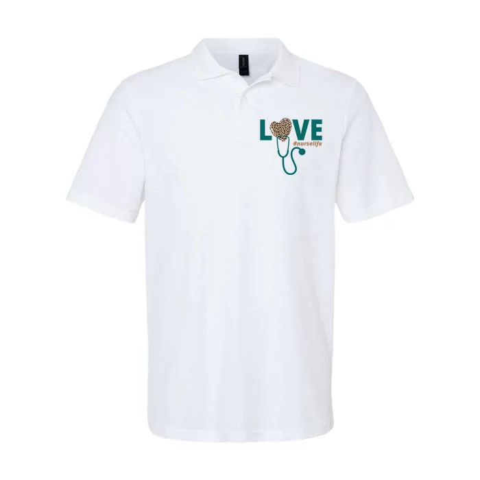 Love Nurse Life Leopard Heart Softstyle Adult Sport Polo