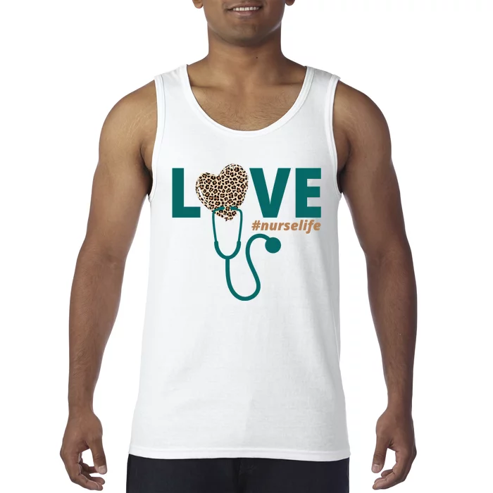 Love Nurse Life Leopard Heart Tank Top