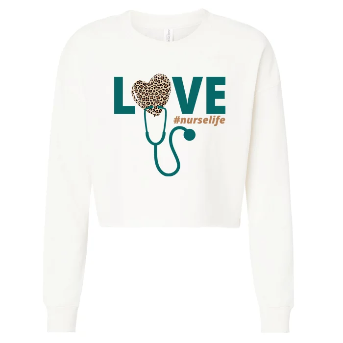 Love Nurse Life Leopard Heart Cropped Pullover Crew