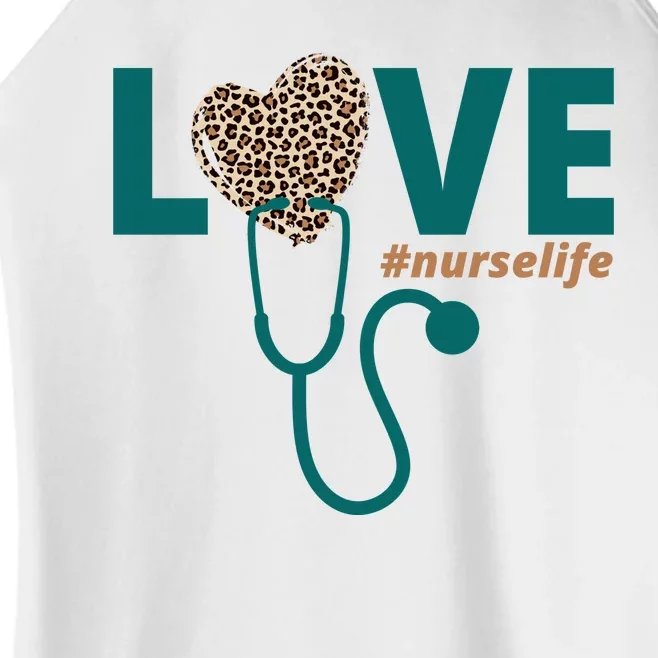 Love Nurse Life Leopard Heart Women’s Perfect Tri Rocker Tank