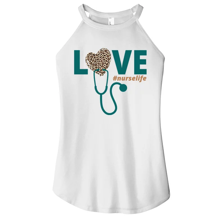 Love Nurse Life Leopard Heart Women’s Perfect Tri Rocker Tank