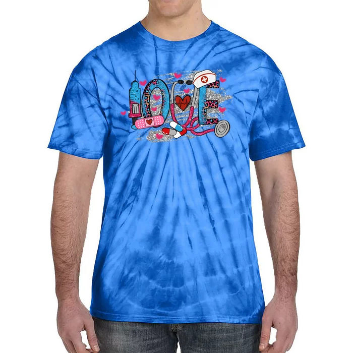 Love Nurse Leopard Stethoscope Nurse Er Rn Cna Nurse Life Cute Gift Tie-Dye T-Shirt