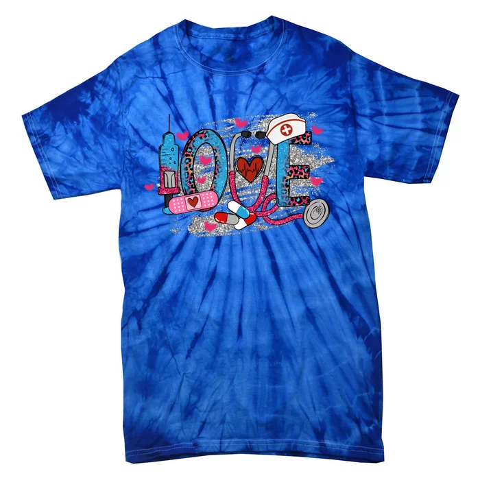 Love Nurse Leopard Stethoscope Nurse Er Rn Cna Nurse Life Cute Gift Tie-Dye T-Shirt