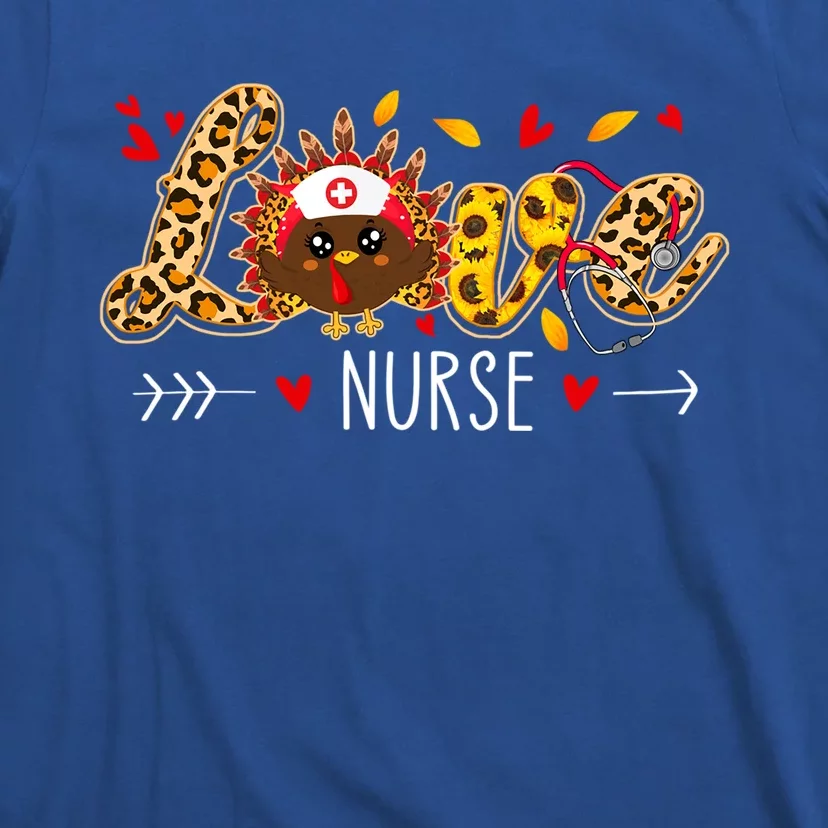 Love Nurse Leopard Sunflower Thanksgiving Turkey Nursing Cool Gift T-Shirt