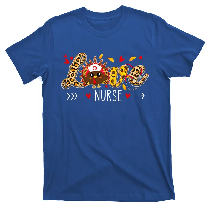 Love Nurse Leopard Sunflower Thanksgiving Turkey Nursing Cool Gift T-Shirt