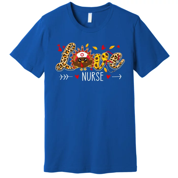 Love Nurse Leopard Sunflower Thanksgiving Turkey Nursing Cool Gift Premium T-Shirt