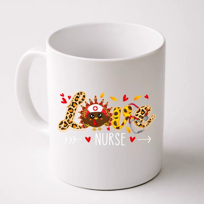 Love Nurse Leopard Sunflower Thanksgiving Turkey Nursing Cool Gift Front & Back Coffee Mug