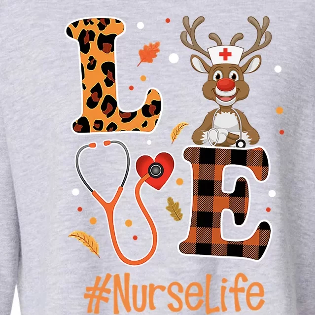 Love Nurse Life Leopard Pumpkin Fall Thanksgiving Halloween Funny Gift Cropped Pullover Crew