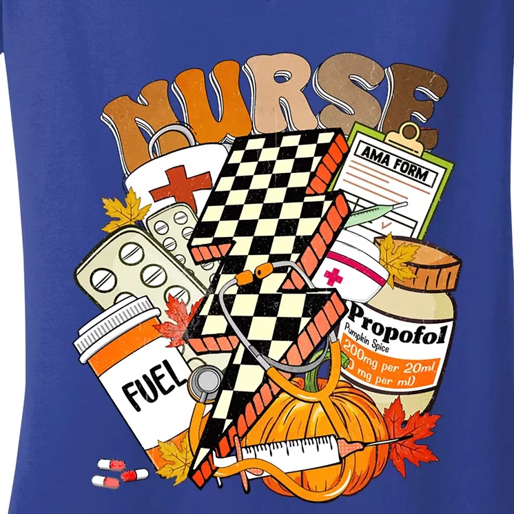 Love Nurse Life Pumpkin Fall Autumn Thanksgiving Nursing Gift Women's V-Neck T-Shirt