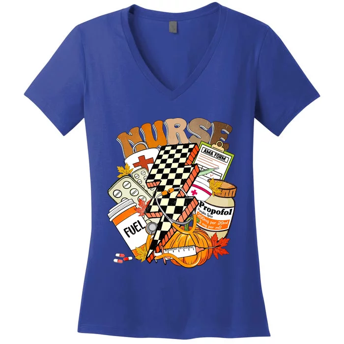 Love Nurse Life Pumpkin Fall Autumn Thanksgiving Nursing Gift Women's V-Neck T-Shirt