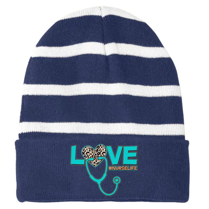 Love #Nurse Life Striped Beanie with Solid Band