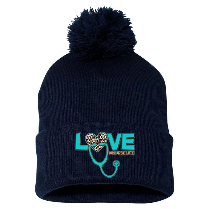 Love #Nurse Life Pom Pom 12in Knit Beanie