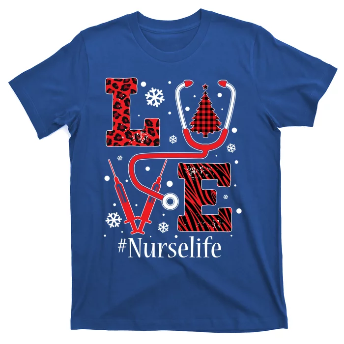 Love Nurse Life Xmas Tree Christmas 2020 Flannel Stethoscope Gift T-Shirt