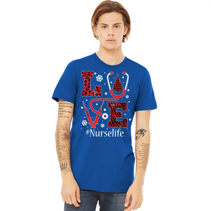 Love Nurse Life Xmas Tree Christmas 2020 Flannel Stethoscope Gift Premium T-Shirt