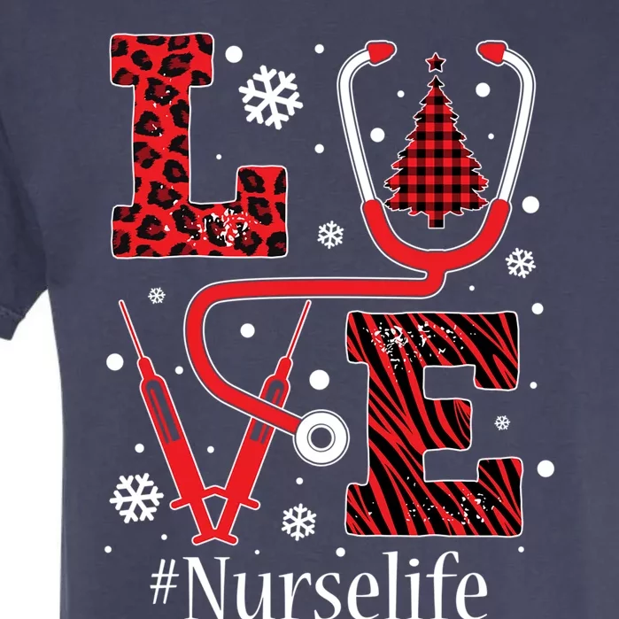 Love Nurse Life Xmas Tree Christmas 2020 Flannel Stethoscope Gift Garment-Dyed Heavyweight T-Shirt