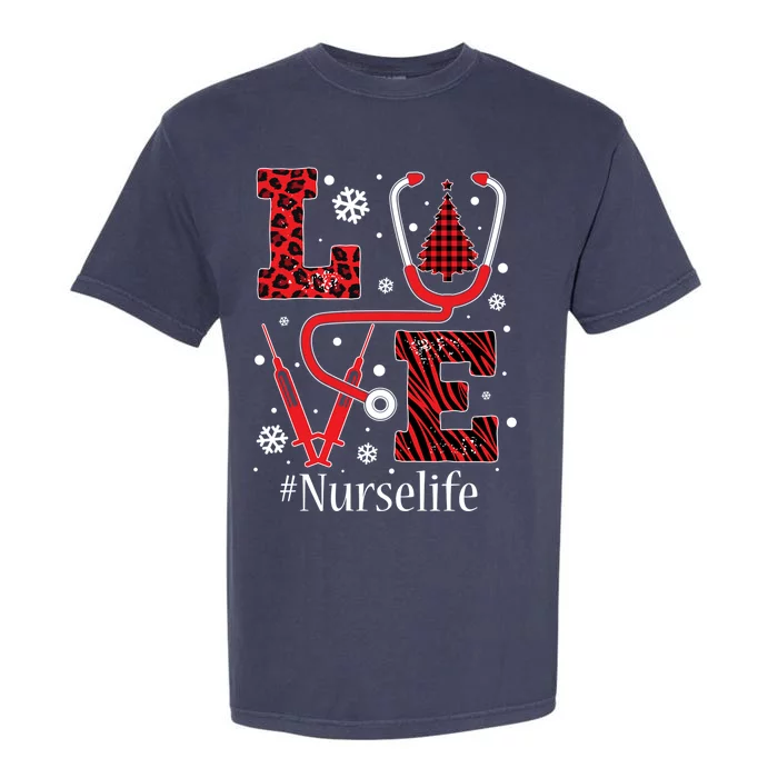 Love Nurse Life Xmas Tree Christmas 2020 Flannel Stethoscope Gift Garment-Dyed Heavyweight T-Shirt