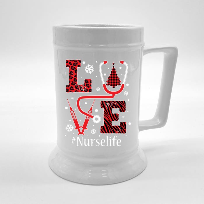 Love Nurse Life Xmas Tree Christmas 2020 Flannel Stethoscope Gift Front & Back Beer Stein