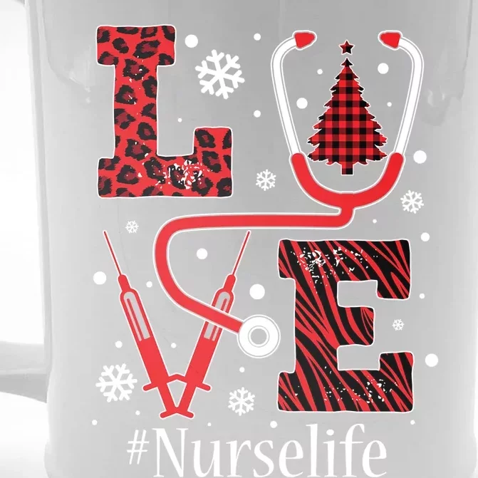 Love Nurse Life Xmas Tree Christmas 2020 Flannel Stethoscope Gift Front & Back Beer Stein