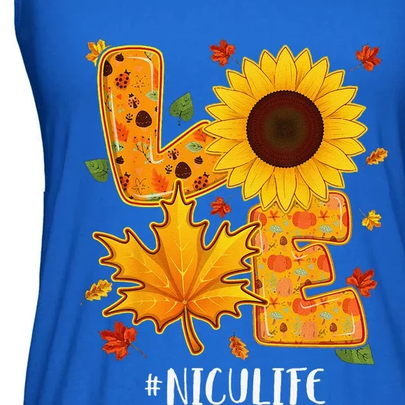 Love NICU Life Thanksgiving Autumn Fall Maple Leaf Ladies Essential Flowy Tank