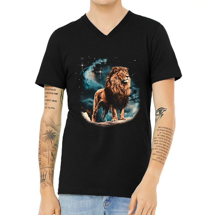 Lion Night V-Neck T-Shirt