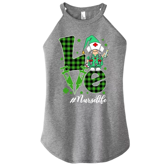 Love Nurse Life Gnome Funny St Patrick's Day Shamrock Cute Gift Women’s Perfect Tri Rocker Tank