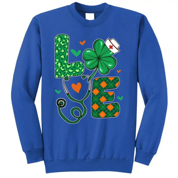 Love Nurse Life Leopard Shamrock Nurse St Patrick's Day Gift Tall Sweatshirt