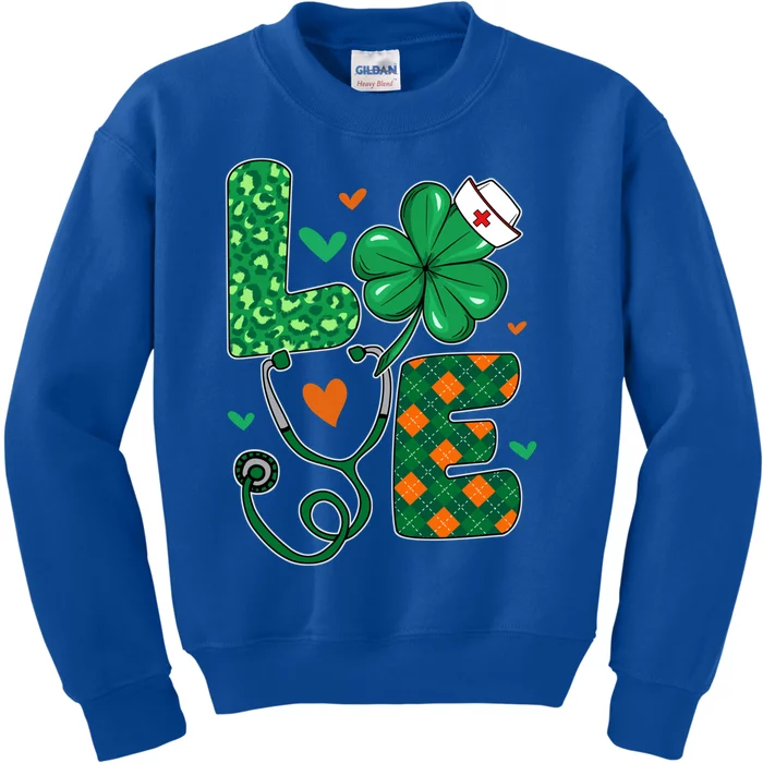 Love Nurse Life Leopard Shamrock Nurse St Patrick's Day Gift Kids Sweatshirt