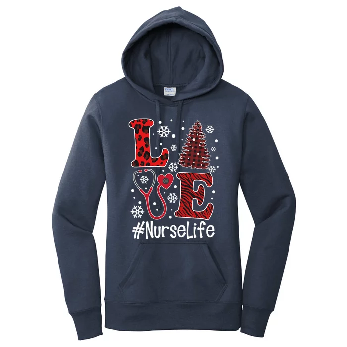 Love Nurse Life Christmas Tree Stethoscope Nursing Xmas Snow Cool Gift Women's Pullover Hoodie