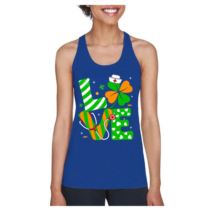 Love Nurse Life Funny Irish Nurse St Patrick's Day Shamrock Gift Women's Racerback Tank