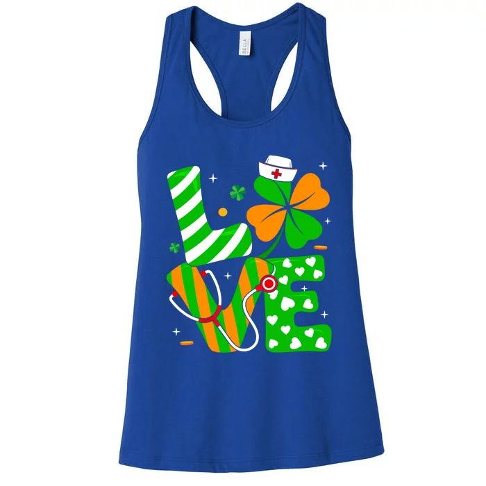 Love Nurse Life Funny Irish Nurse St Patrick's Day Shamrock Gift Women's Racerback Tank