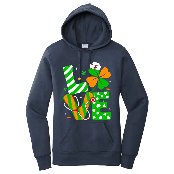 Love Nurse Life Funny Irish Nurse St Patrick's Day Shamrock Gift Women's Pullover Hoodie