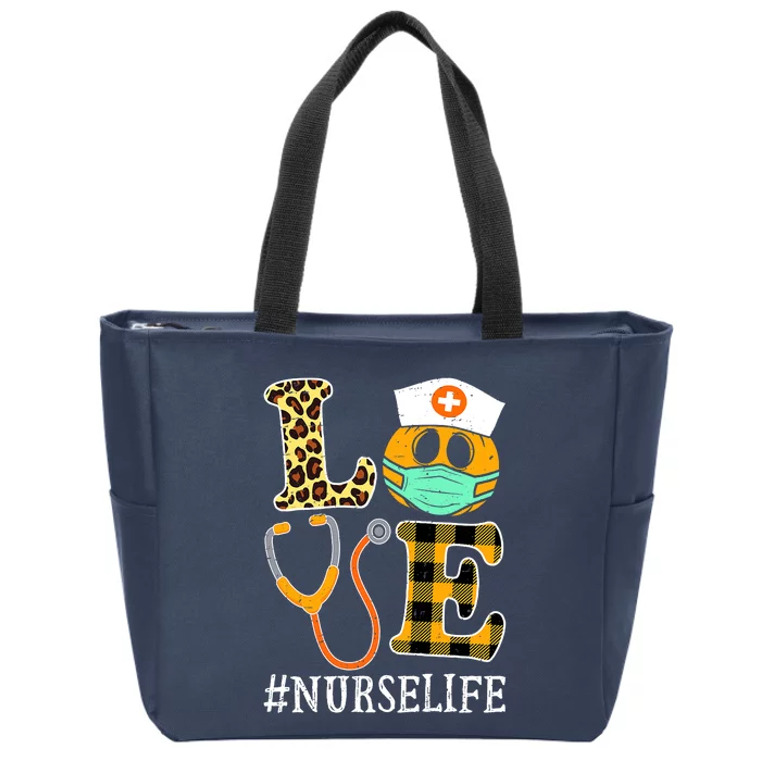 LOVE Nurse Life Punpkin Autumn Fall Halloween Costume Zip Tote Bag