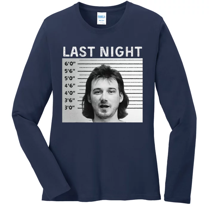 Last Night Mugshot Of Morgan Trending Mug Shot Ladies Long Sleeve Shirt