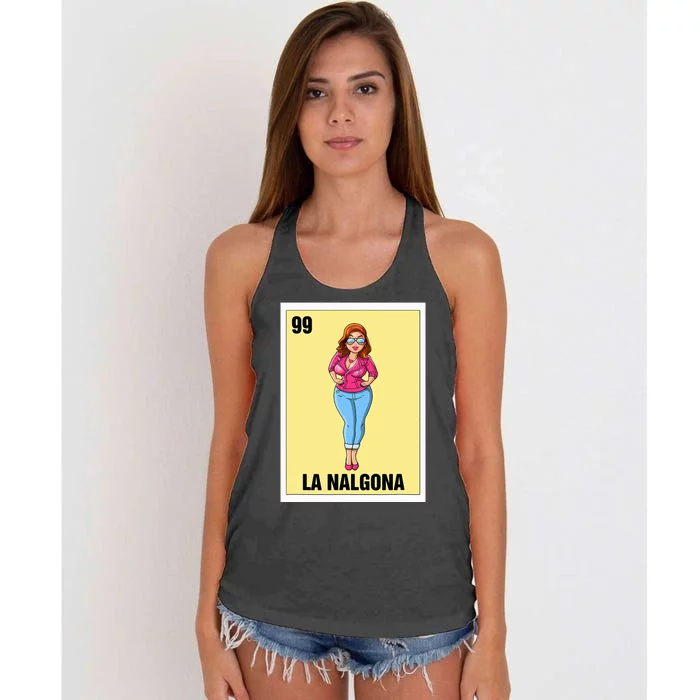 La Nalgona Mexican Bingo Card Game Funny Spanish Woman Women's Knotted Racerback Tank