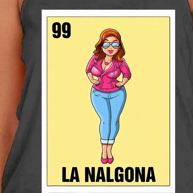 La Nalgona Mexican Bingo Card Game Funny Spanish Woman Women's Knotted Racerback Tank