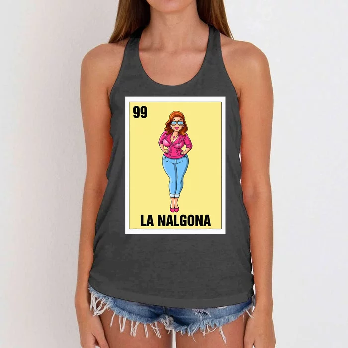 La Nalgona Mexican Bingo Card Game Funny Spanish Woman Women's Knotted Racerback Tank