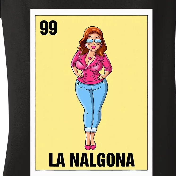 La Nalgona Mexican Bingo Card Game Funny Spanish Woman Women's V-Neck T-Shirt