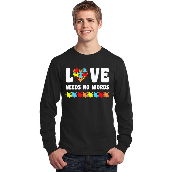 Love Needs No Words Puzzle Autism Awareness Teacher Tall Long Sleeve T-Shirt