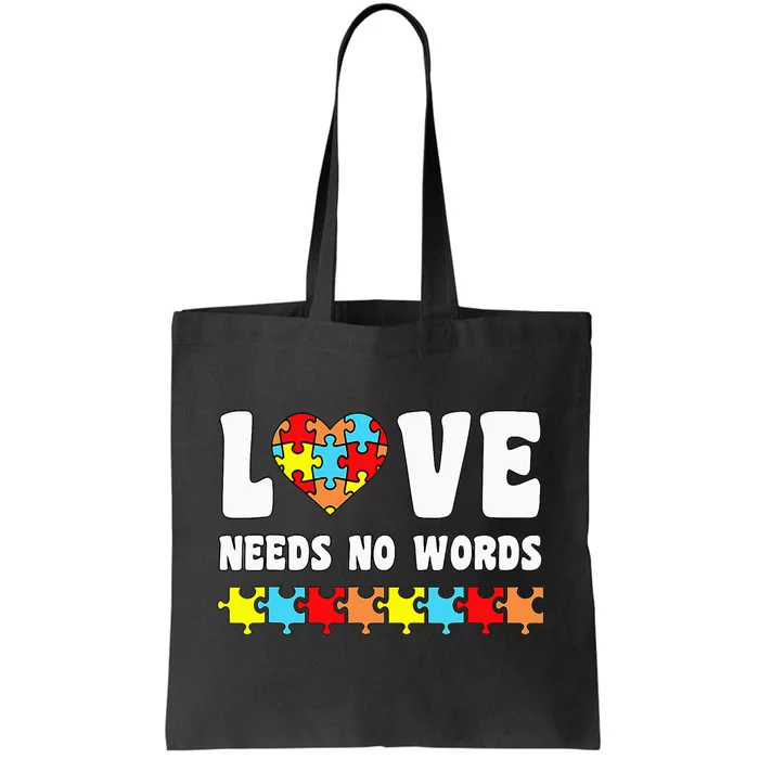 Love Needs No Words Puzzle Autism Awareness Teacher Tote Bag